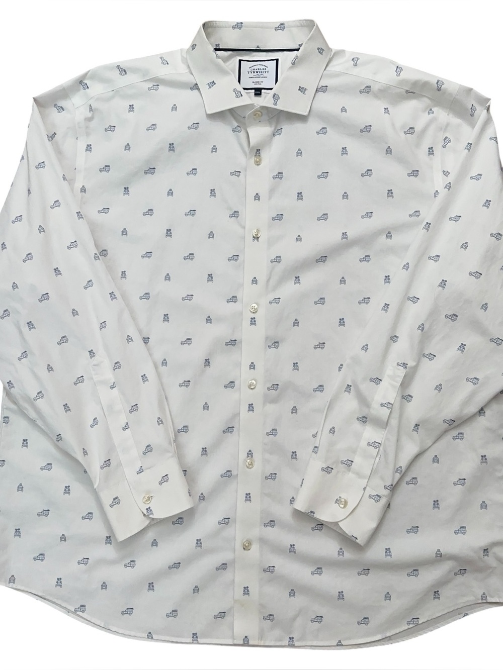 Charles Tyrwhitt Shirt Mens 3XL Long Sleeve Classic Fit Non-Iron Geometric White
